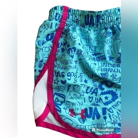 Under Armour Girls Blue Athletic Shorts Large HeatGear - Picture 3 of 5